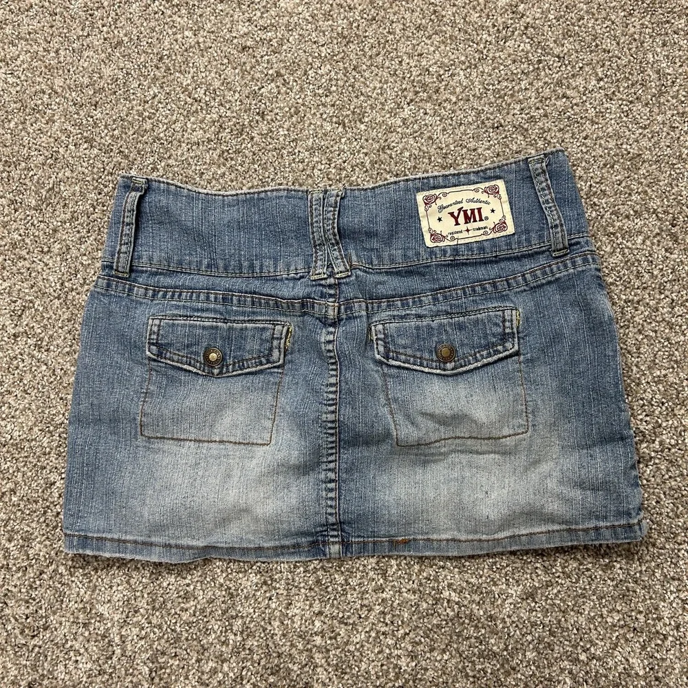 Vintage YMI Skirt Womens 3 Blue Denim Mini Short Stretch Casual Button Front